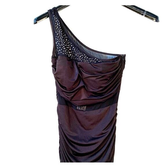 BLACK ONE SHOULDER w RHINESTONES Size 5 NWT - Picture 1 of 5